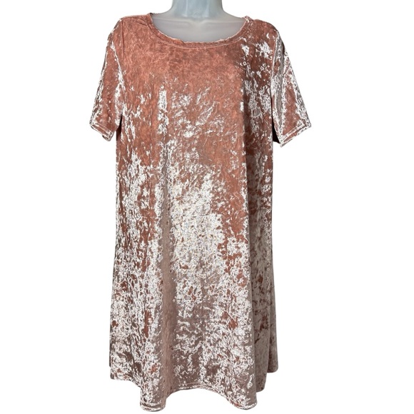 POL Boho Festival Velvet Pink Shift Dress Crushed Anthropologie Women’s L - Picture 1 of 7